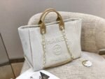 Chanel Deauville Tote Bag 15.7in/ 40cm Beige Gold Hardware For Women - Image 2