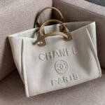 Chanel Deauville Tote Bag 15.7in/ 40cm Beige Gold Hardware For Women - Image 11