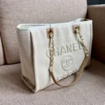 Chanel Deauville Tote Bag 15.7in/ 40cm Beige Gold Hardware For Women - Image 12