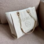 Chanel Deauville Tote Bag 15.7in/ 40cm Beige Gold Hardware For Women - Image 3