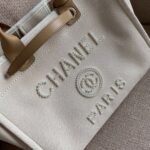 Chanel Deauville Tote Bag 15.7in/ 40cm Beige Gold Hardware For Women - Image 4