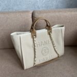 Chanel Deauville Tote Bag 15.7in/ 40cm Beige Gold Hardware For Women - Image 6