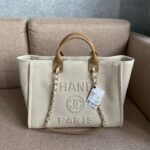 Chanel Deauville Tote Bag 15.7in/ 40cm Beige Gold Hardware For Women - Image 7