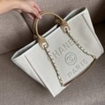 Chanel Deauville Tote Bag 15.7in/ 40cm Beige Gold Hardware For Women - Image 10