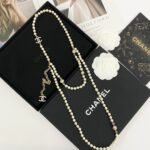Chanel Double-Layer Pearl Chain With Logo Charms For Women - Image 2