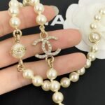 Chanel Double-Layer Pearl Chain With Logo Charms For Women - Image 3
