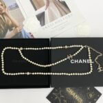 Chanel Double-Layer Pearl Chain With Logo Charms For Women - Image 6