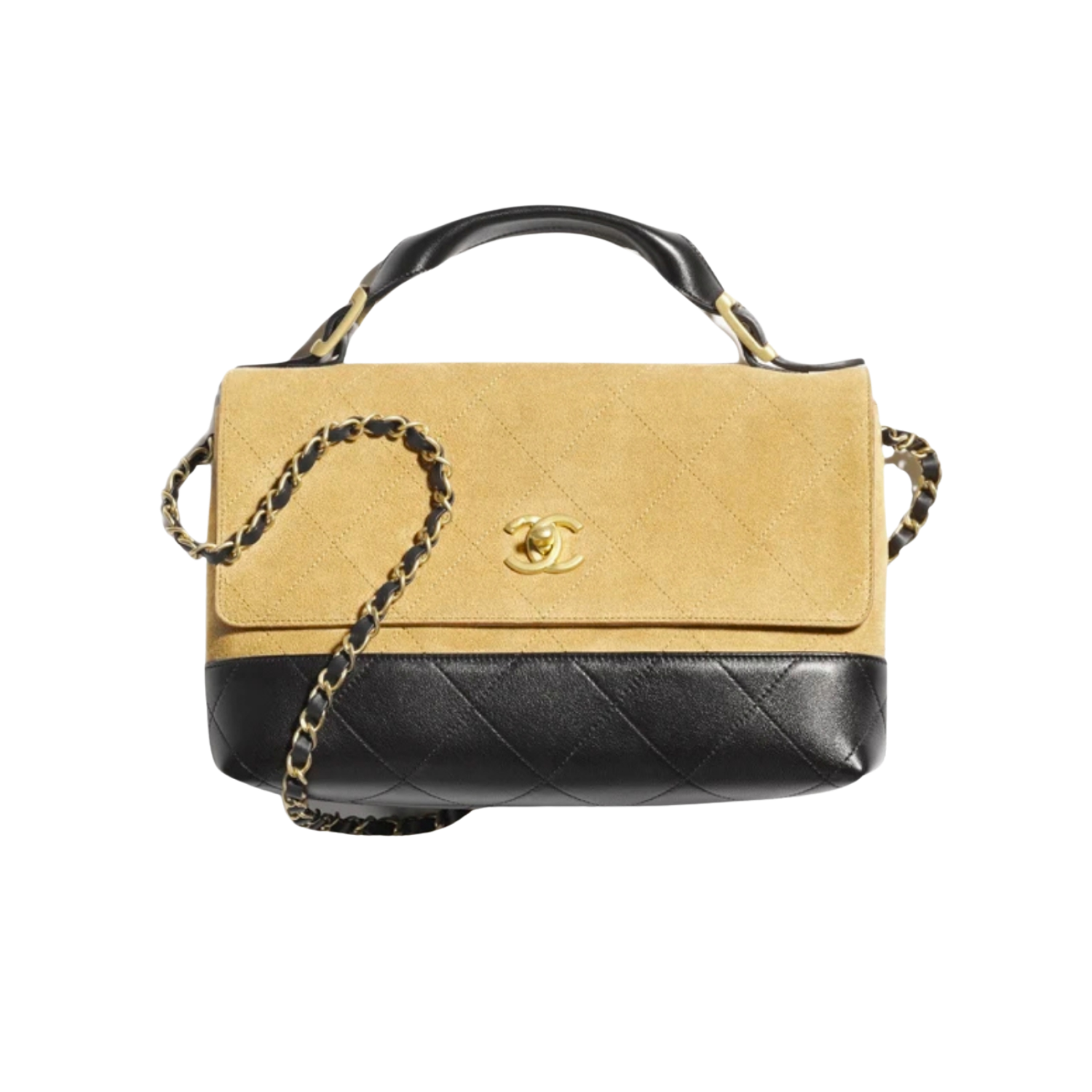 Chanel-Flap-Bag-Large-Top-Handle-11.4in-29cm-BeigeBlack-Gold-Hardware.png Chanel Flap Bag Large Top Handle Bag 11.4in/ 29cm Beige/ Black Gold Hardware For Women AS5637-B20827-U1536 - Image 1