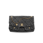 Chanel Flap Bag Maxi Crossbody Bag 17.7in/ 45cm Black Denim Gold Hardware For Women AS5727-B22144-94305