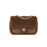 Chanel Flap Bag Shearling Mini Crossbody Bag 7.1in/ 18cm Dark Brown Gold Hardware For Women