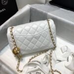 Chanel Flap Bag With CC Ball On Strap Small Crossbody 7.8in/ 20cm White Gold Hardware For Women AS1787 - Image 5