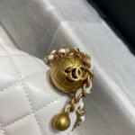 Chanel Flap Bag With CC Ball On Strap Small Crossbody 7.8in/ 20cm White Gold Hardware For Women AS1787 - Image 6
