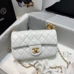 Chanel Flap Bag With CC Ball On Strap Small Crossbody 7.8in/ 20cm White Gold Hardware For Women AS1787 - Image 3
