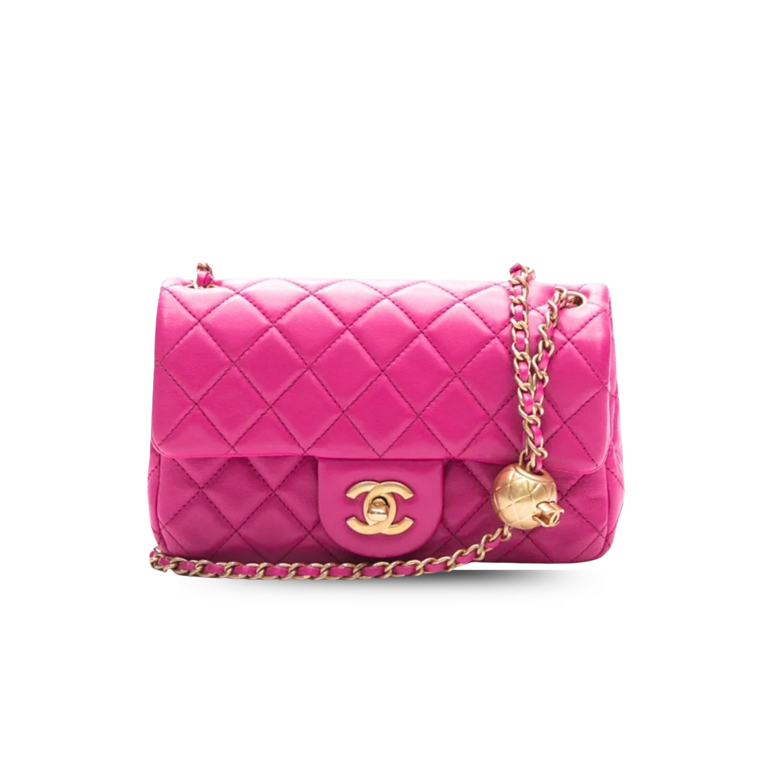 Chanel-Flap-Bag-With-CC-Ball-On-Strap-Small-Crossbody-7.8in-20cm-Pink-Gold-Hardware-For-Women-AS1787.png Chanel Flap Bag With CC Ball On Strap Small Crossbody 7.8in/ 20cm Pink Gold Hardware For Women AS1787 - Image 1