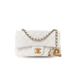 Chanel Flap Bag With CC Ball On Strap Small Crossbody 7.8in/ 20cm White Gold Hardware For Women AS1787
