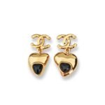 Chanel Heart Drop Earrings Gold-Toned Metal For Women
