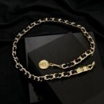 Chanel Iconic Chain Link With Black Leather And Coin Charm For Women - Image 3