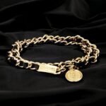 Chanel Iconic Chain Link With Black Leather And Coin Charm For Women - Image 4