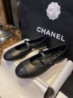 Chanel Interlocking CC Logo Mary Jane Flats Black For Women - Image 9