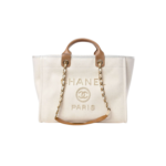 Chanel Large Deauville Pearl Tote Bag 15in/ 38cm White Gold Hardware For Women A66941
