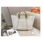 [True-to-ORIGINAL] Chanel Large Deauville Pearl Tote Bag 15in/ 38cm White Gold Hardware For Women A66941 - Image 6