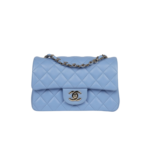 Chanel Flap Bag Mini Crossbody 7.5in/ 19cm Light Blue Gold Hardware For Women