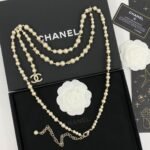 Chanel Pearl Chain With Crystal Logo Charm Gold For Women - Image 4