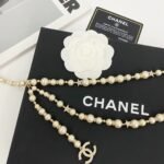 Chanel Pearl Chain With Crystal Logo Charm Gold For Women - Image 5