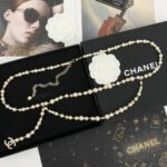Chanel Pearl Chain With Crystal Logo Charm Gold For Women - Image 7