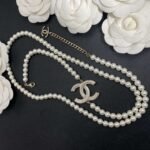 Chanel Pearl Letter Chain Necklace White For Women - Image 6