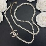 Chanel Pearl Letter Chain Necklace White For Women - Image 5