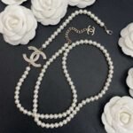 Chanel Pearl Letter Chain Necklace White For Women - Image 3