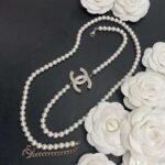 Chanel Pearl Letter Chain Necklace White For Women - Image 4