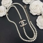 Chanel Pearl Letter Chain Necklace White For Women - Image 2