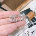 Chanel Rhinestone Double C Earrings Silver For Women - Image 8
