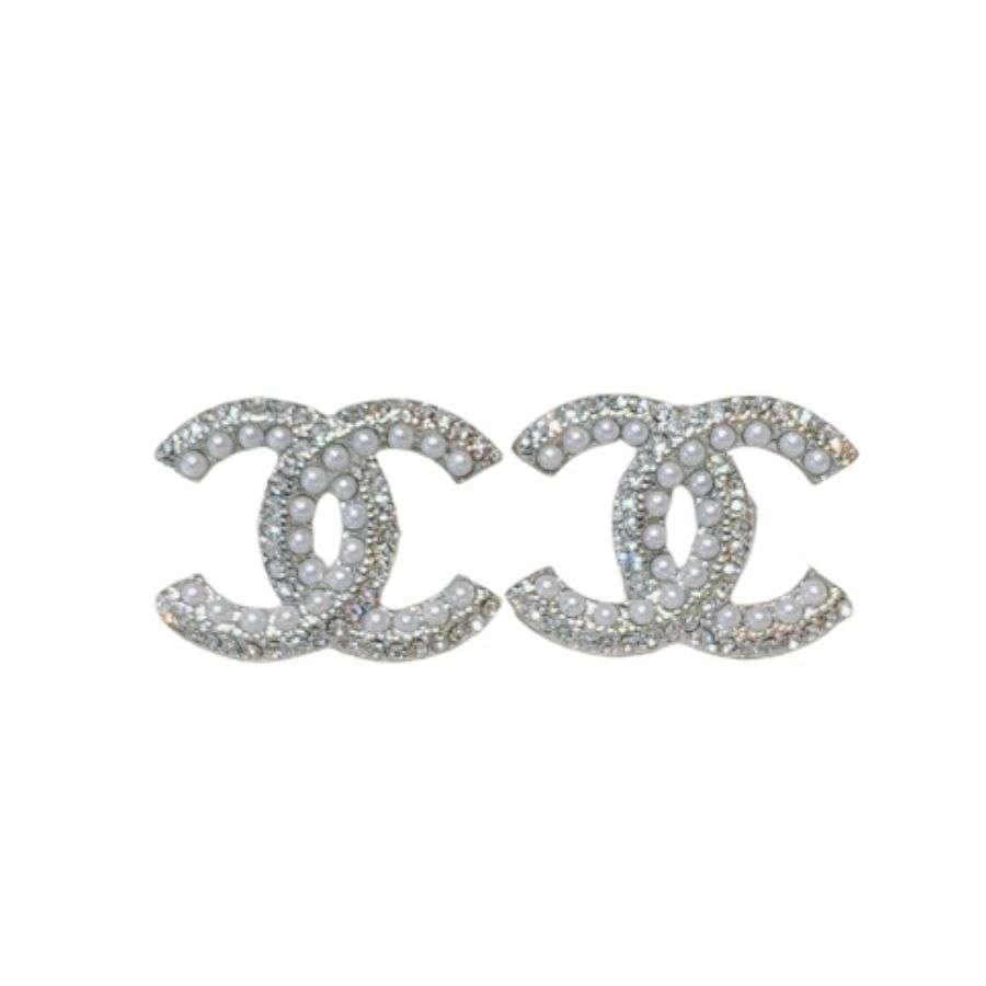 Chanel-Rhinestone-Double-C-Earrings-5.jpg Chanel Rhinestone Double C Earrings Silver For Women - Image 1