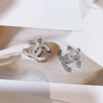 Chanel Rhinestone Double C Earrings Silver For Women - Image 6