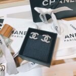 Chanel Rhinestone Double C Earrings Silver For Women - Image 5