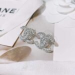 Chanel Rhinestone Double C Earrings Silver For Women - Image 4