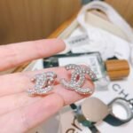 Chanel Rhinestone Double C Earrings Silver For Women - Image 3