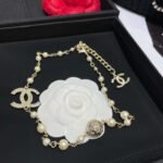 Chanel Round Crystal Pearl Necklace Gold For Women - Image 8