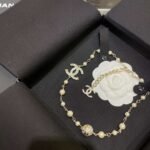 Chanel Round Crystal Pearl Necklace Gold For Women - Image 6