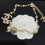 Chanel Round Crystal Pearl Necklace Gold For Women - Image 2