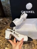 Chanel Sling Back Tweed Pumps White For Women - Image 5