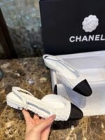 Chanel Sling Back Tweed Sandals White For Women - Image 2