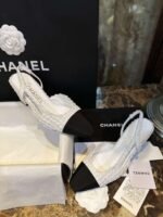 Chanel Sling Back Tweed Pumps White For Women - Image 4