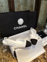 Chanel Sling Back Tweed Sandals White For Women - Image 3