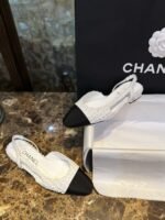 Chanel Sling Back Tweed Sandals White For Women - Image 4