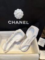 Chanel Sling Back Tweed Sandals White For Women - Image 6