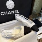 Chanel Sling Back Tweed Sandals White For Women